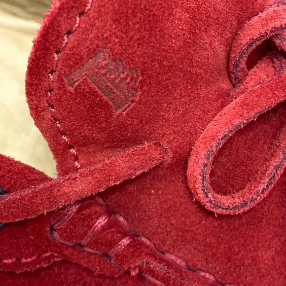 TOD'S Suede Gommino Loafers Moc Toe Loafer Driver Red Orange Men's US 6.5 NWOB - Picture 6 of 11